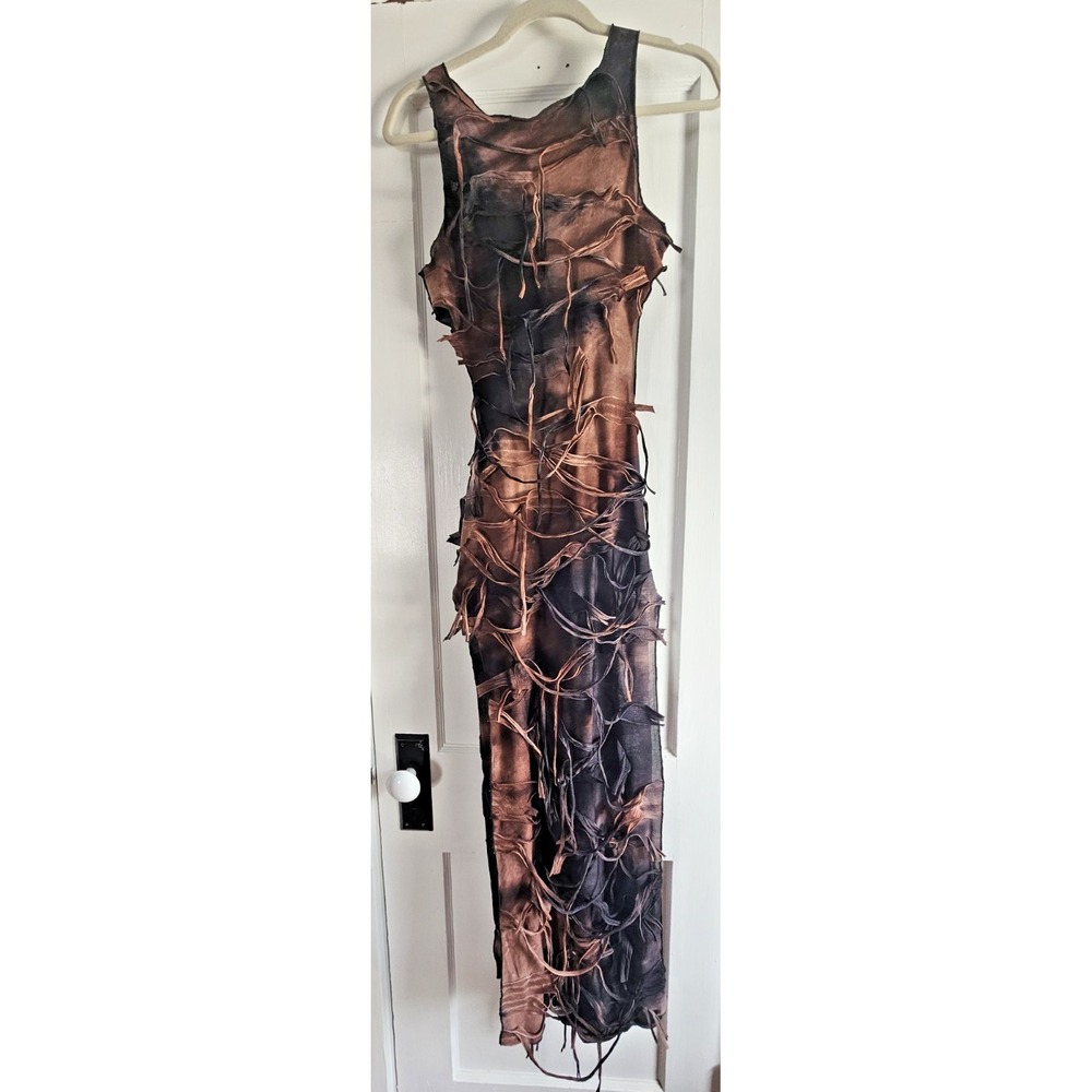 Women’s High-Low Distressed Tank Dress in Brown